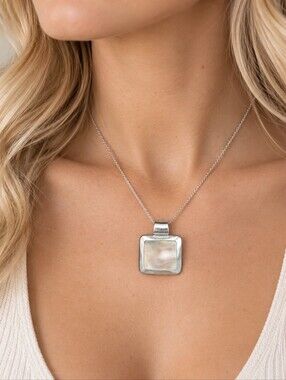 950 Silver Mother of Pearl Modernist Statement Pendant